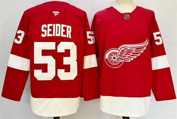 Mens Detroit Red Wings #53 Moritz Seider Red 2024-25 Home Stitched Jersey